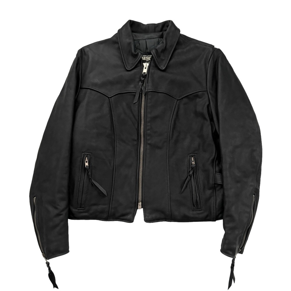 Vintage Natel Women's Size 10 Black Leather Motorcycle Jacket - Made in USA